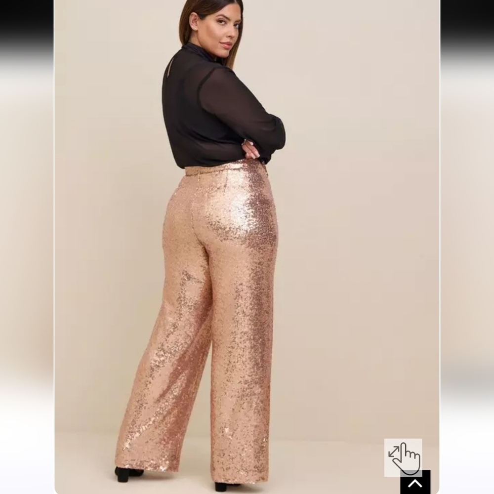 NWT Torrid 1 Champagne Beige Tan Sequin Wide Leg Pants 1633-BG - Picture 3 of 16
